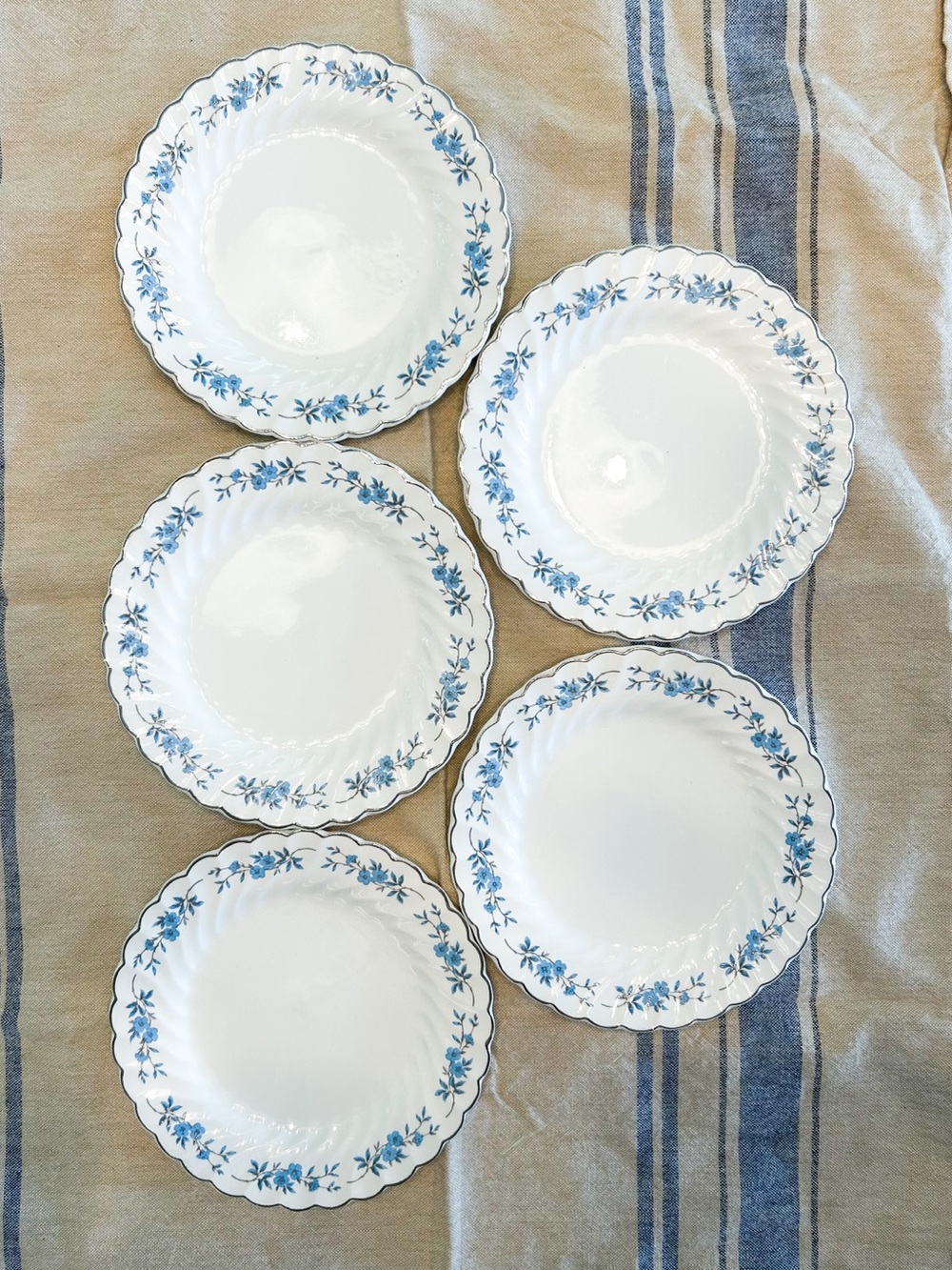 Vintage Johnson Bros Ironstone Bread & Butter Plates | Set of 5 | Blue Floral